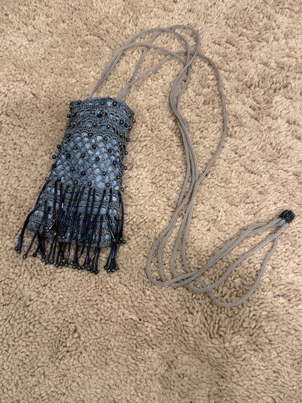 Beaded Fringe Bag - Blue